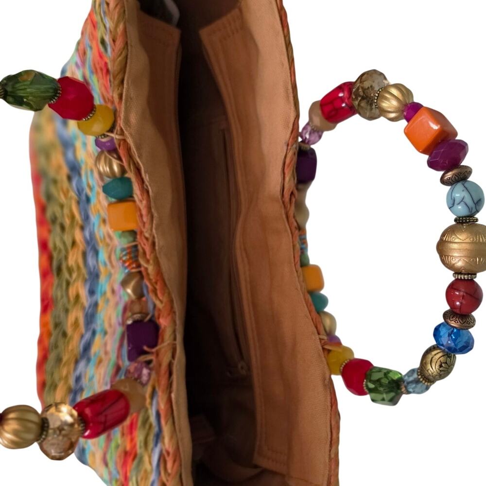 Cappeli Straworld Multicolor Woven Straw Beaded Handle Tote - Picture 6 of 13